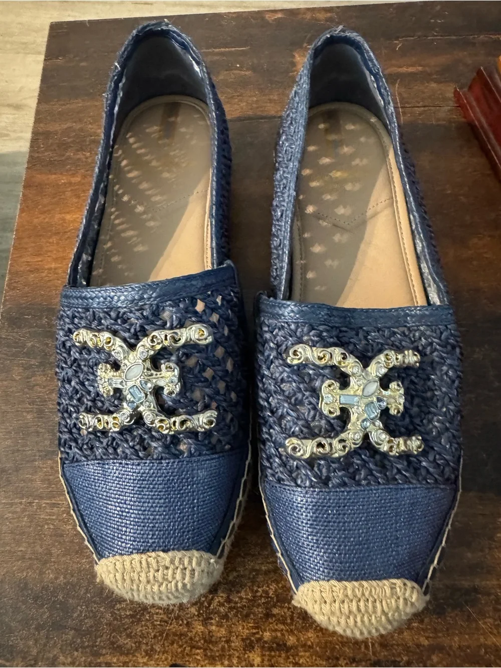 Sam Edelman Khiara Emblem Embellished Espadrille Flats in Hudson Blue Size 9